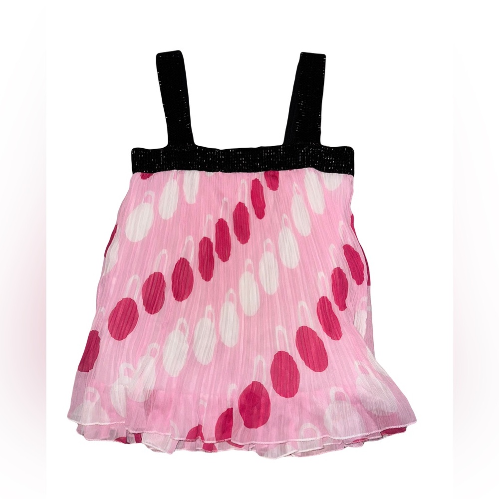 Y2K Polka dot print mesh layers pink top
